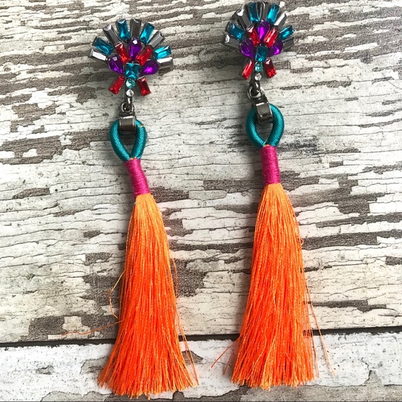 Jeweled Tassel Earrings - Picture 2 of 5